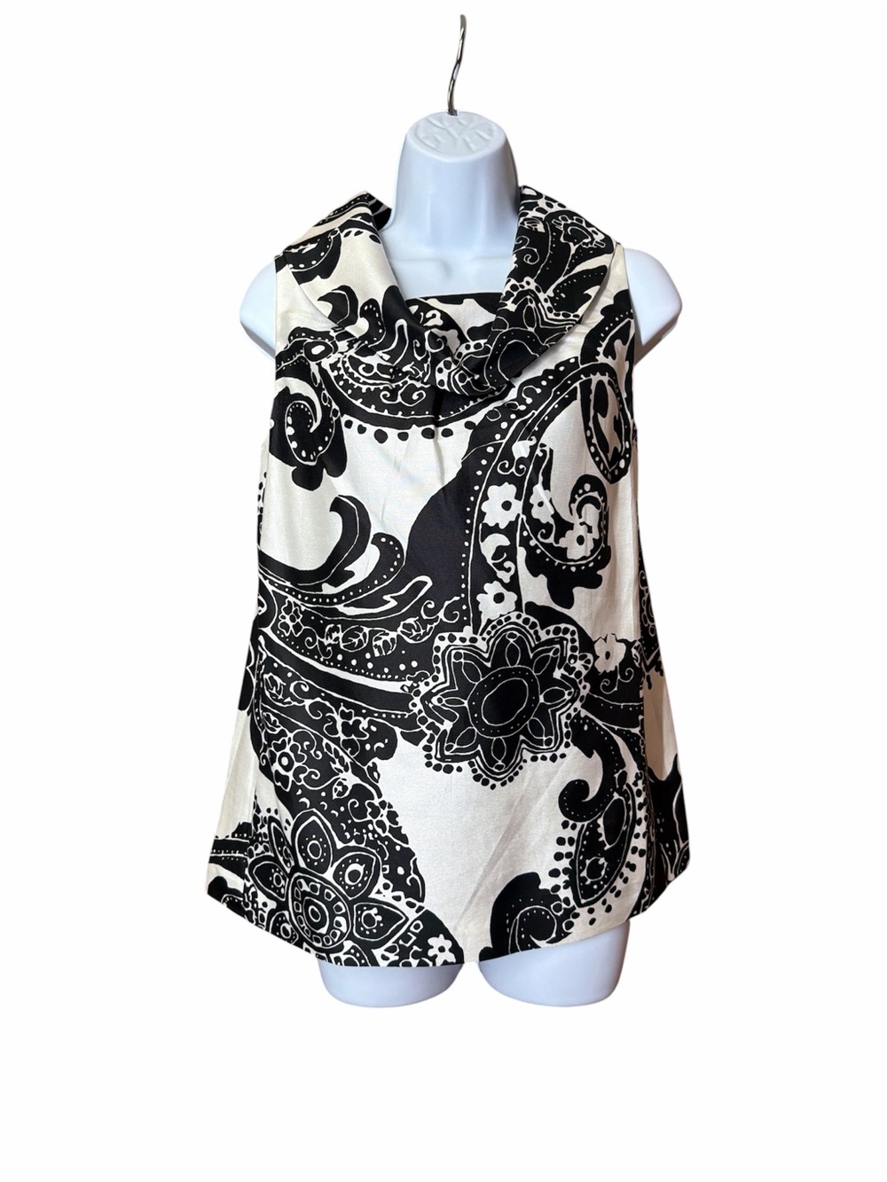 Kate Spade Black Cream Paisley Cowl Neck Sleeveless Camisole Top